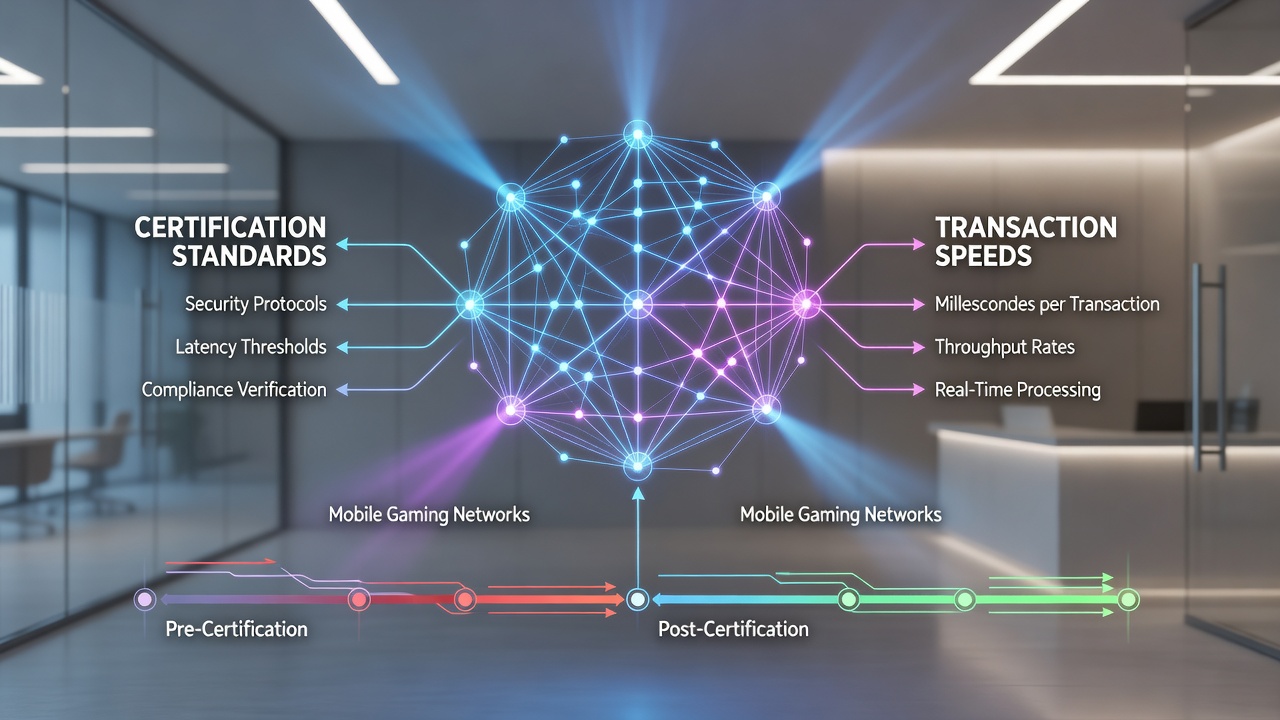 Grafiek met meetgegevens over transactietijden in gecertificeerde mobiele gamingomgevingen